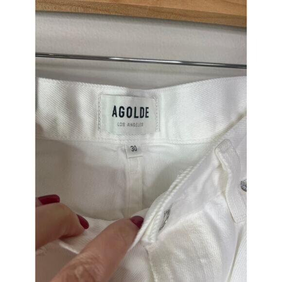 NWT Agolde 90s Mid Rise Loose Fit Distressed Denim Straight Jeans White Size: 30 - Picture 4 of 8